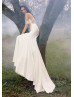 Beaded Cap Sleeves Ivory Satin Wedding Dress